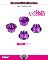 HUDY TITANIUM NUT M4 WITH SERRATED FLANGE - VIOLET (4)