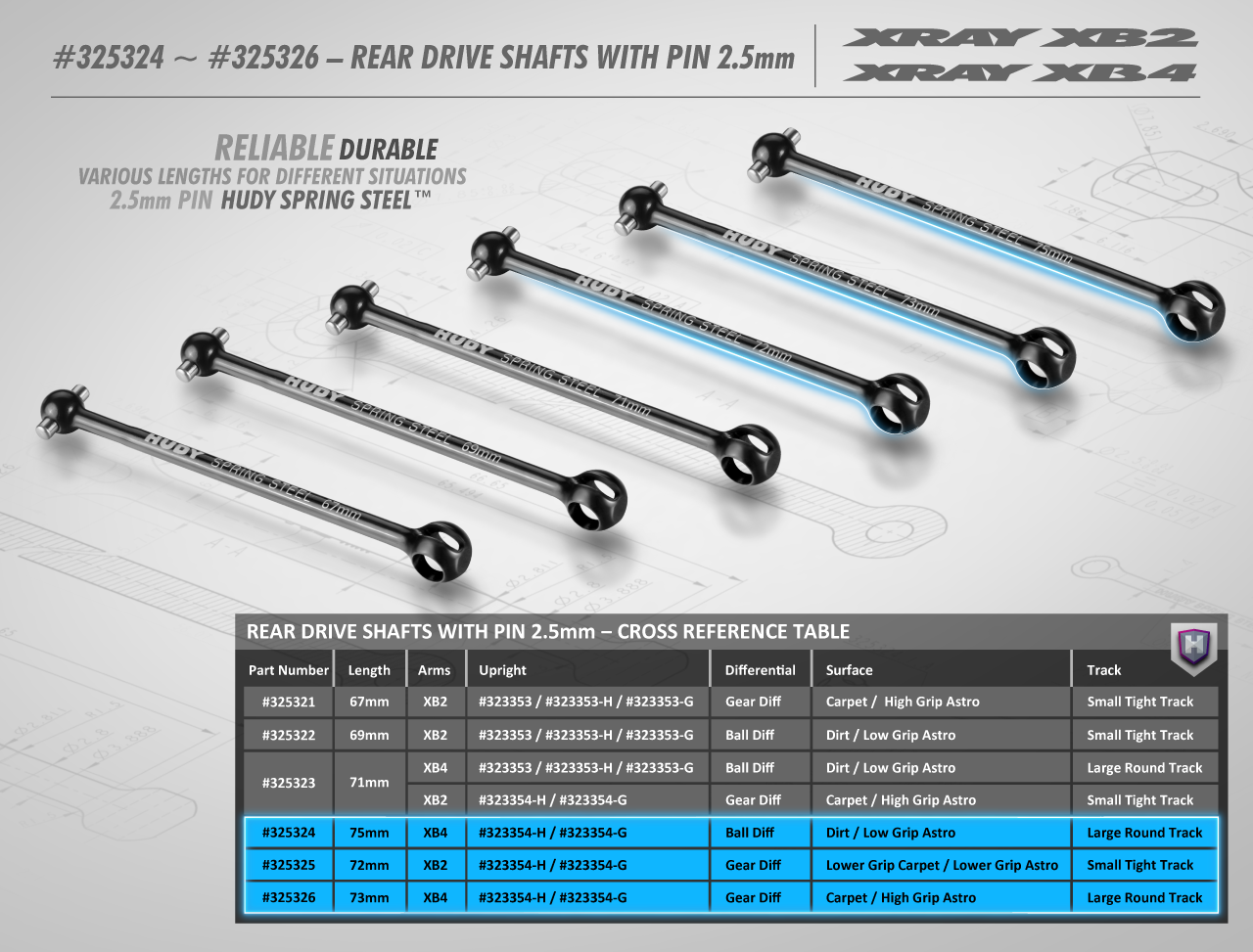 REAR DRIVE SHAFT 75MM WITH 2.5MM PIN - HUDY SPRING STEEL™