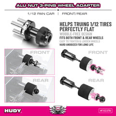 ALU NUT 3-PINS WHEEL ADAPTER - FRONT/REAR - 1/12 PAN CAR 102378