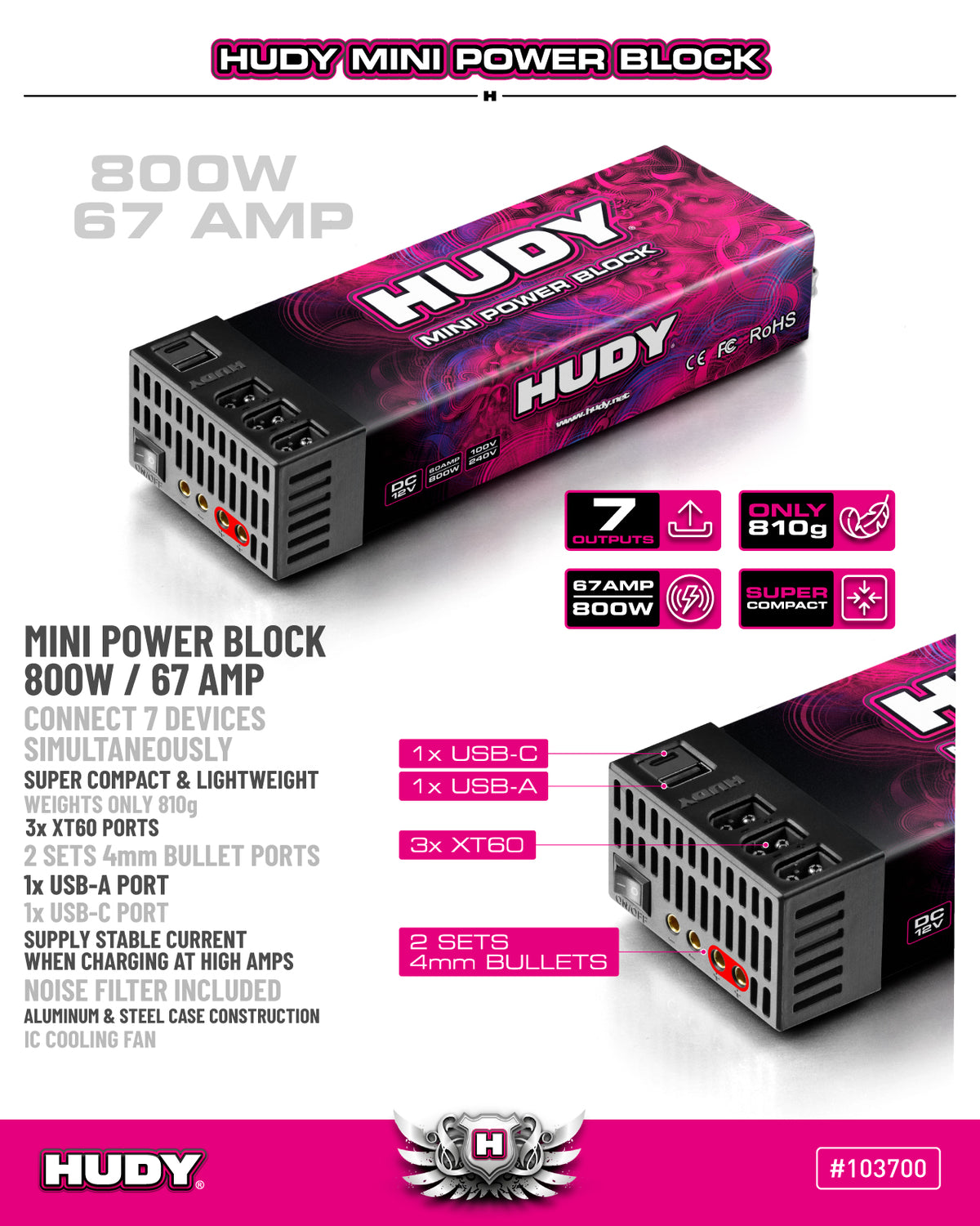 HUDY MINI POWER BLOCK 800W / 67 AMP - EU PLUG / POWER SUPPLY / AC ADAPTER