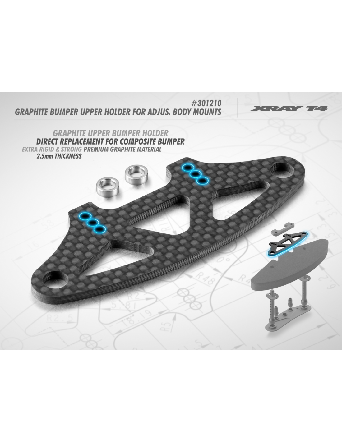 GRAPHITE BUMPER UPPER HOLDER FOR ADJUSTABLE BODY MOUNTS 2.5MM