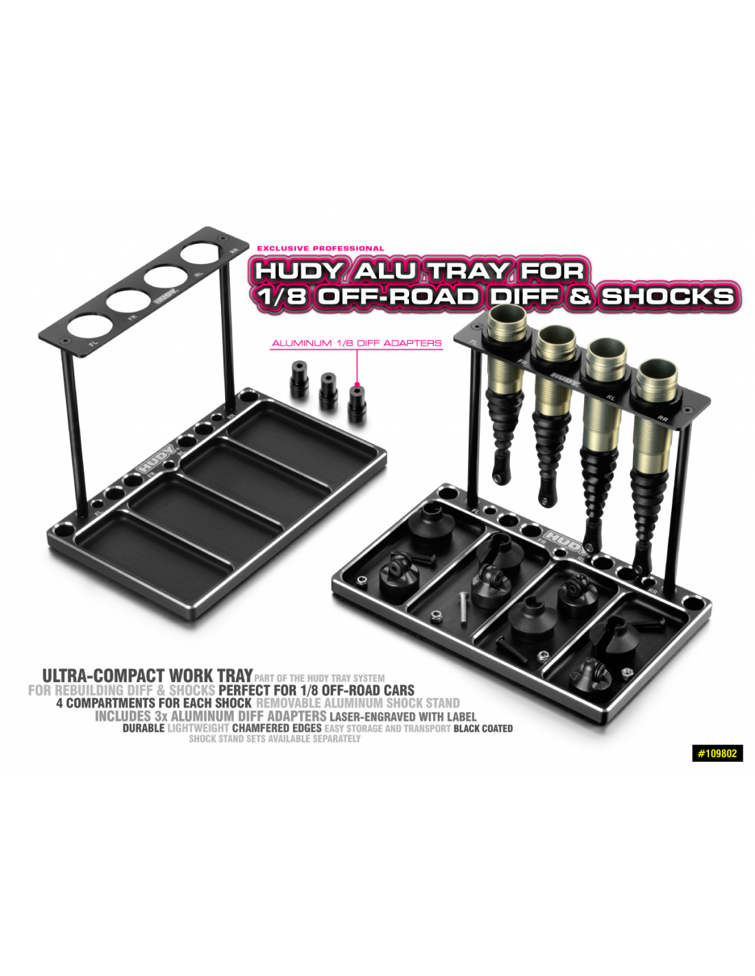 HUDY ALU TRAY FOR 1/8 OFF-ROAD DIFF & SHOCKS