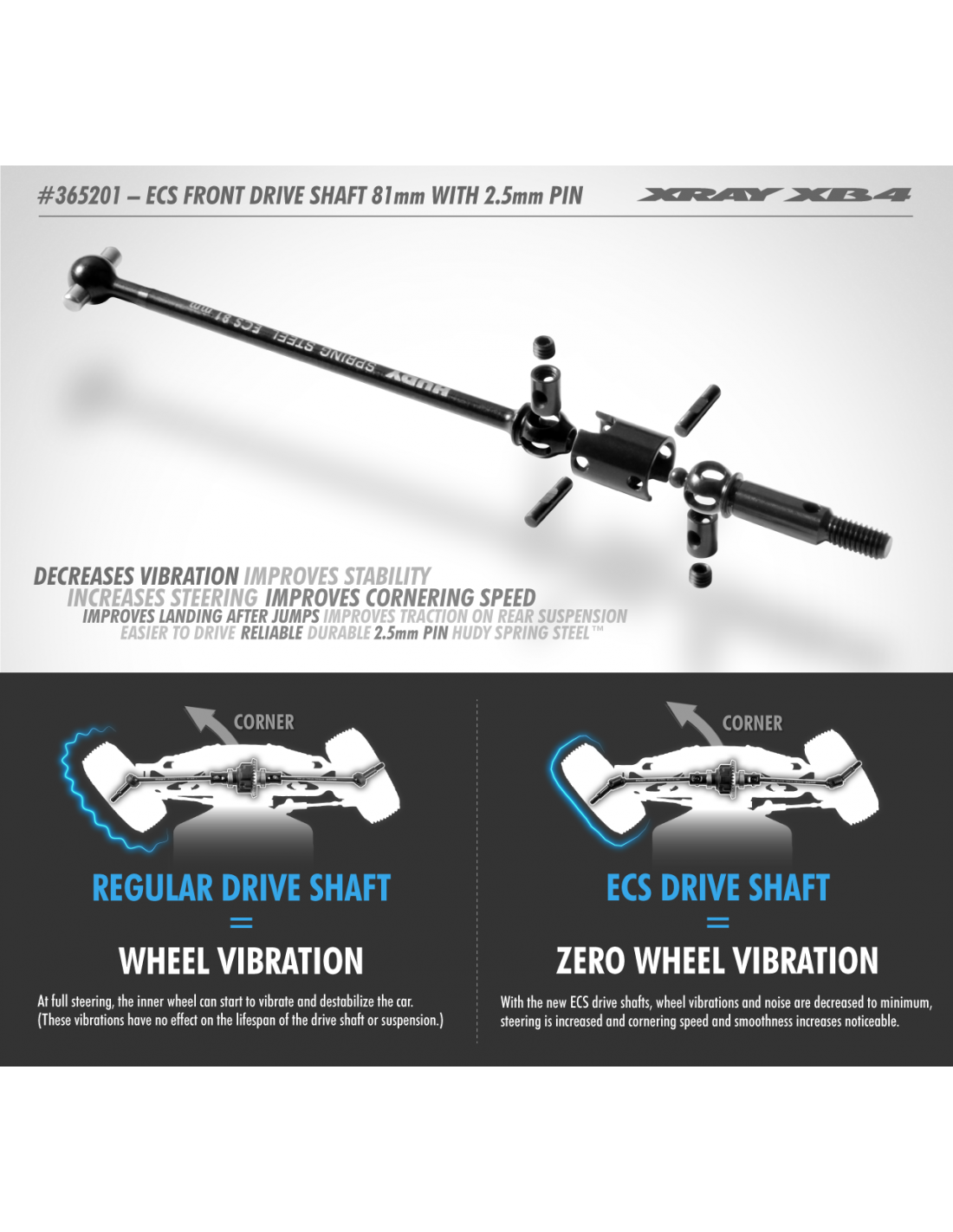 ECS FRONT DRIVE SHAFT 81MM WITH 2.5MM PIN - HUDY SPRING STEEL™ - SET
