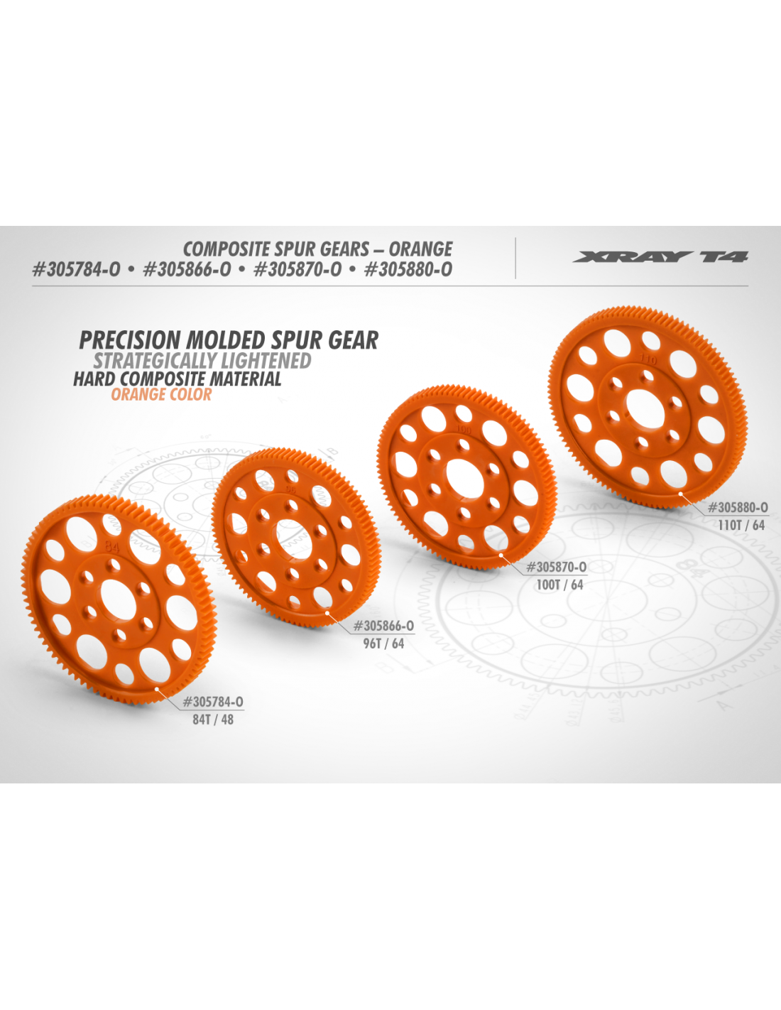 110T / 64 Composite Offset Spur Gear  - Orange