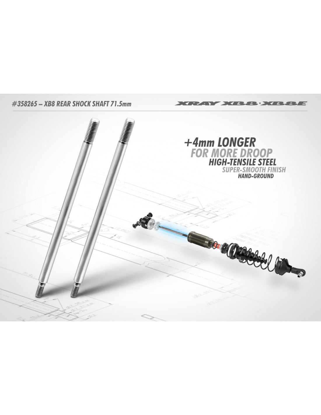 REAR SHOCK SHAFT 71.5MM (2) zero rebound  xb8