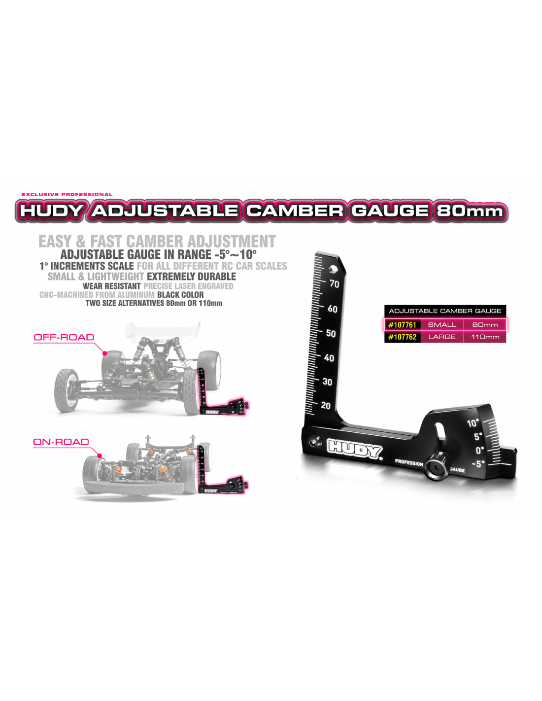 HUDY ADJUSTABLE CAMBER GAUGE 80MM