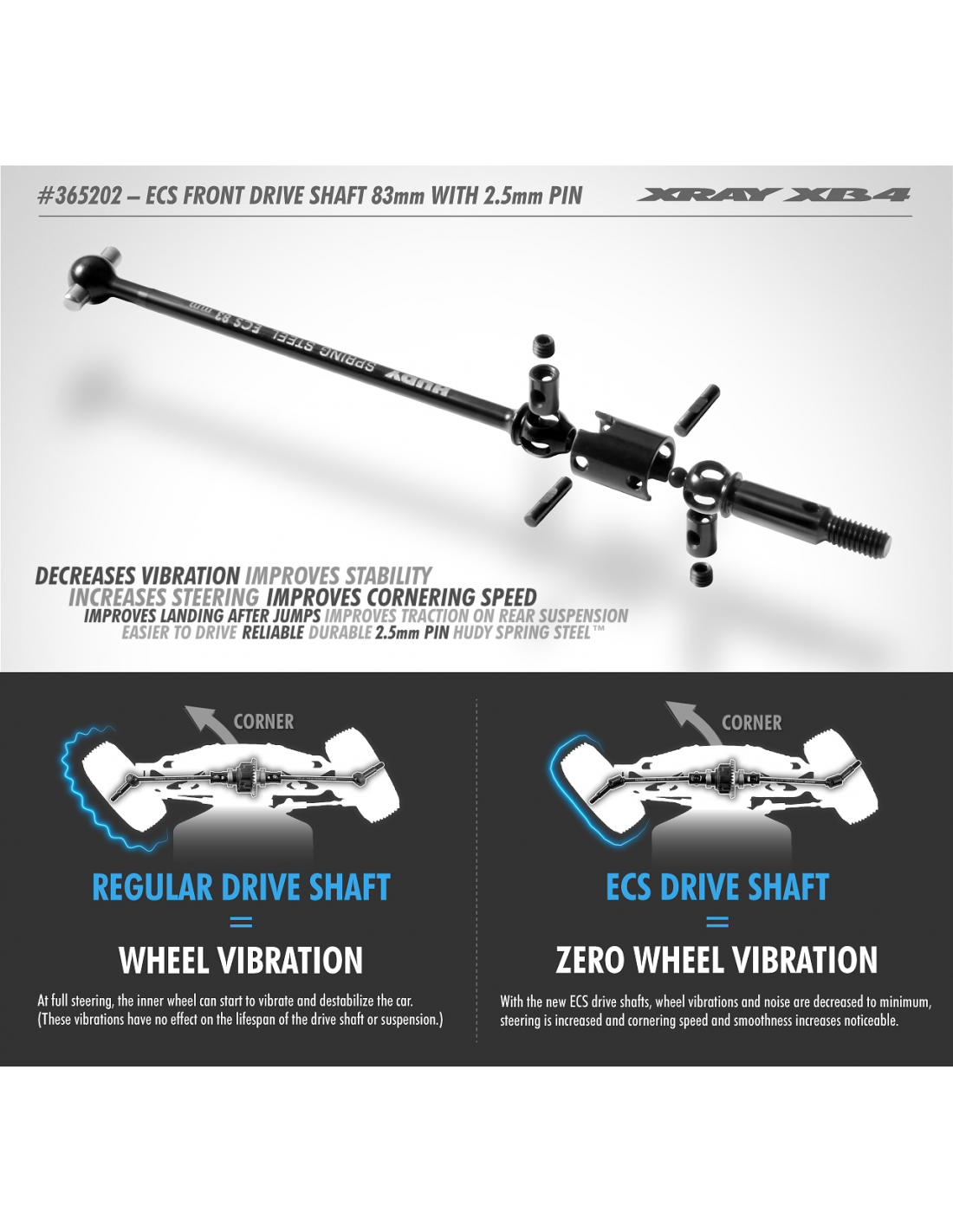 ECS FRONT DRIVE SHAFT 83MM WITH 2.5MM PIN - HUDY SPRING STEEL™ - SET