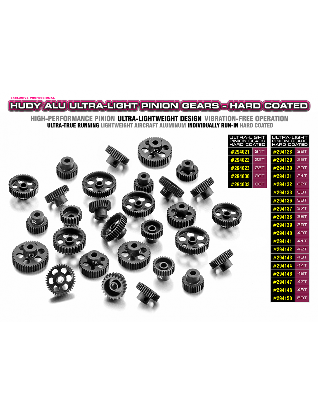HUDY ALU ULTRA-LIGHT PINION GEAR - HARD COATED -  30T / 64