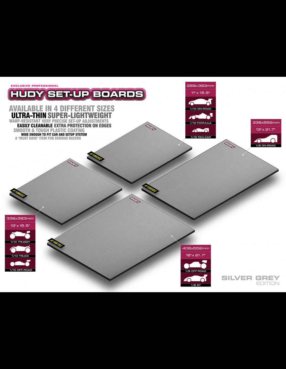 FLAT SET-UP BOARD FOR 1/8 OFF-ROAD & GT - SILVER GREY