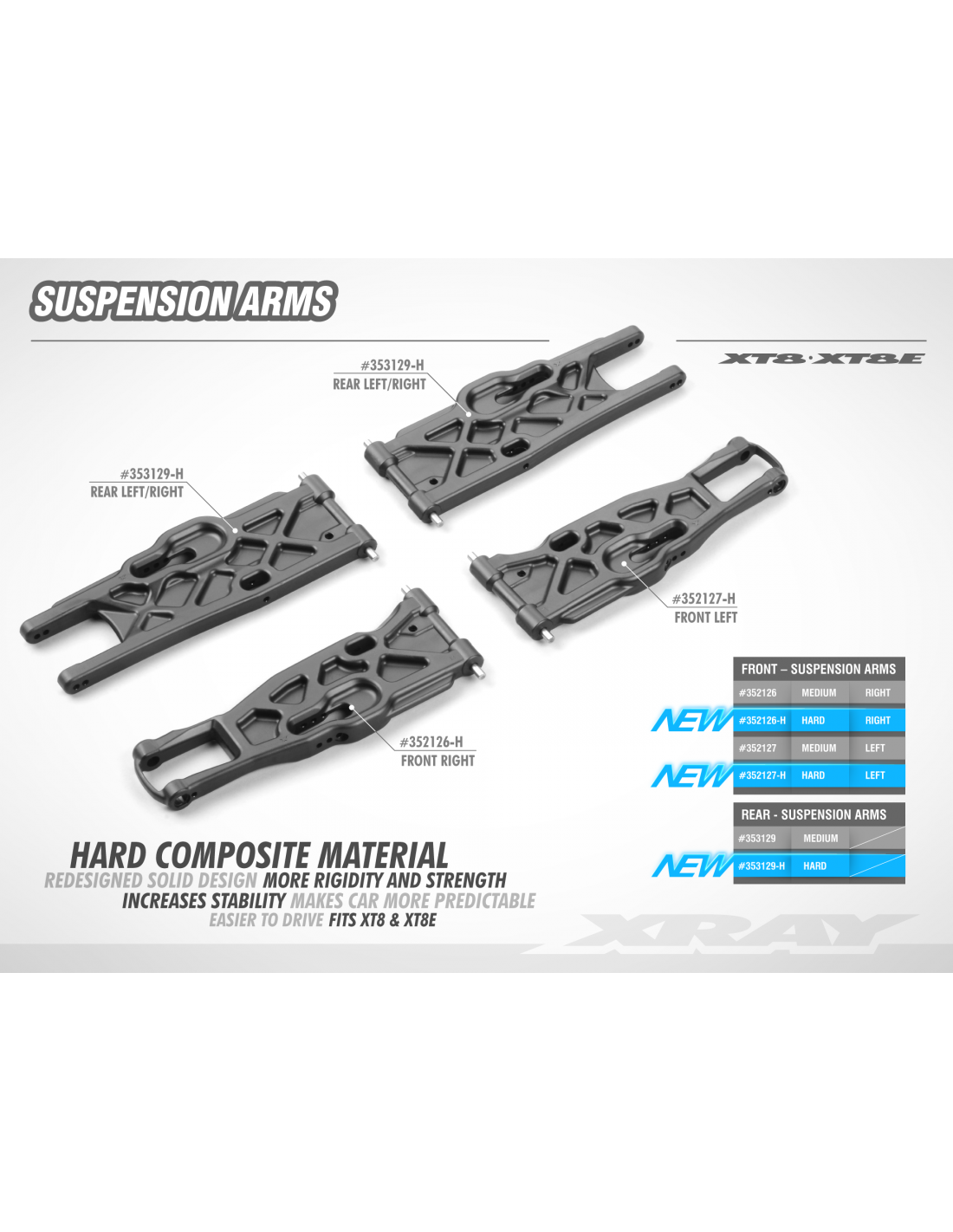 XT8 COMPOSITE SOLID REAR LOWER SUSPENSION ARM - HARD,