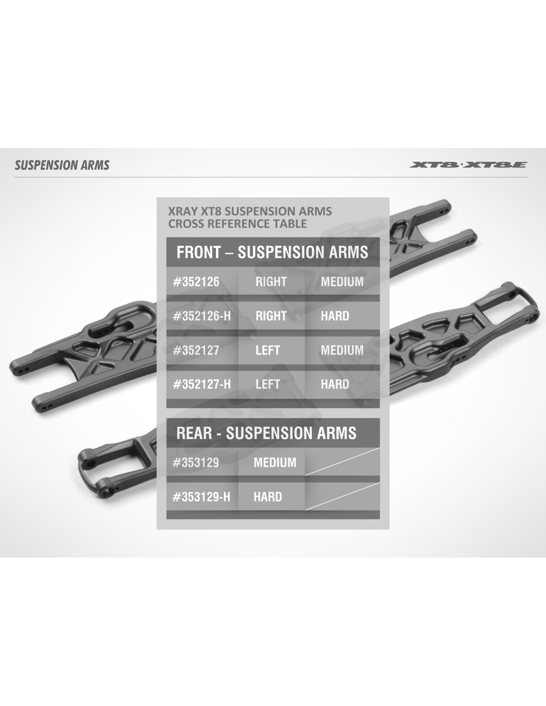 XT8 COMPOSITE SOLID REAR LOWER SUSPENSION ARM - HARD,