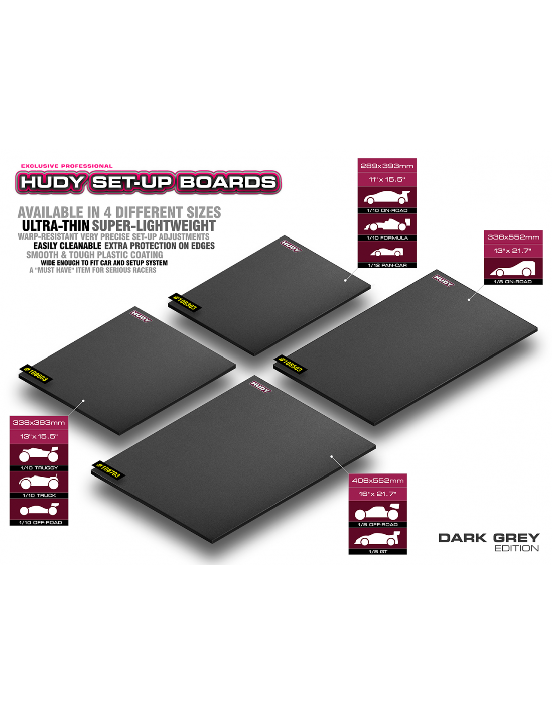 FLAT SET-UP BOARD FOR 1/10 OFF-ROAD - LIGHTWEIGHT - DARK GREY