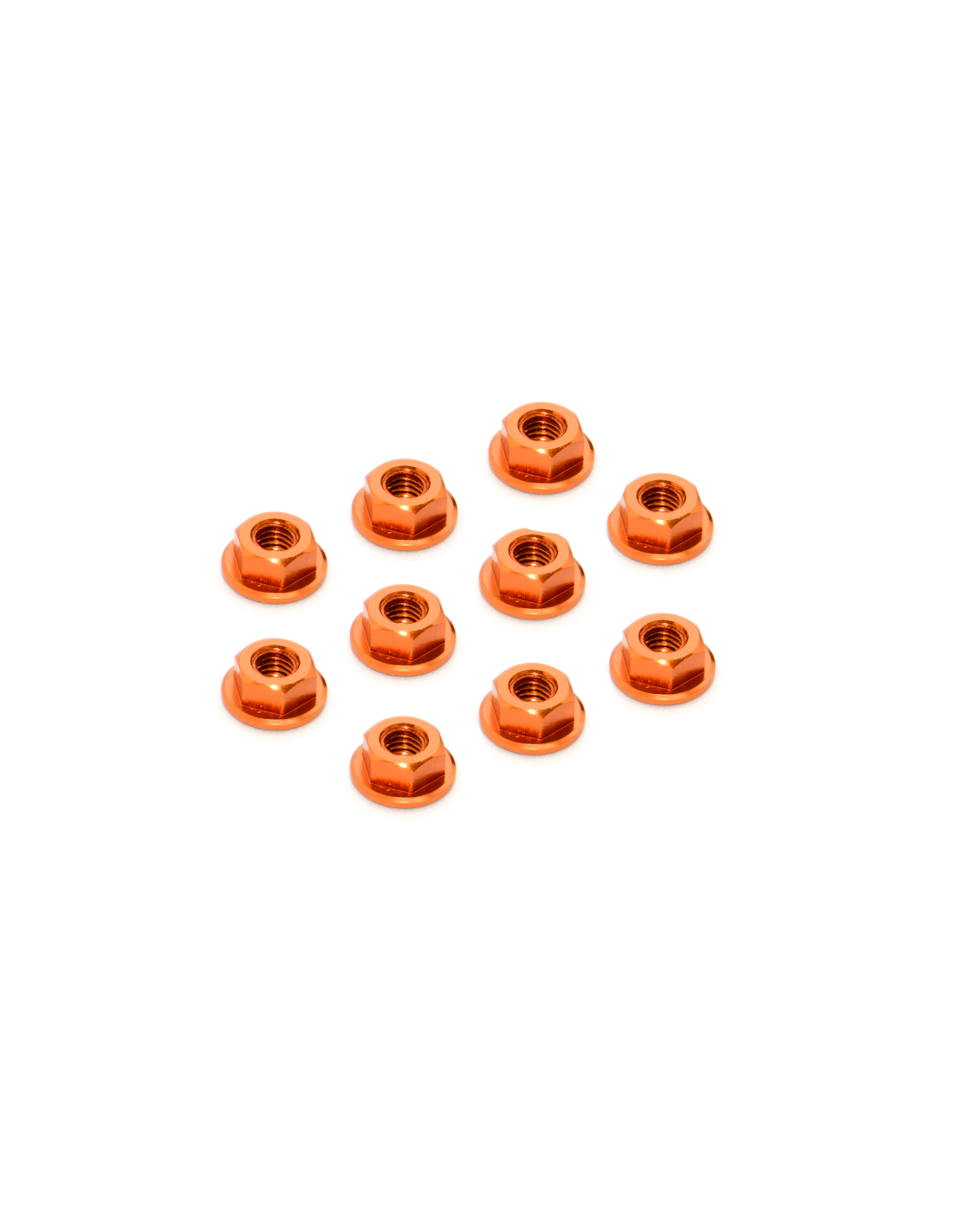 ALU NUT M4 WITH SERRATED FLANGE - ORANGE (10)