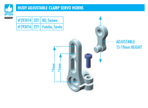 ALU ADJUSTABLE CLAMP STEERING SERVO HORN - FUTABA, SAVÖX - 25T