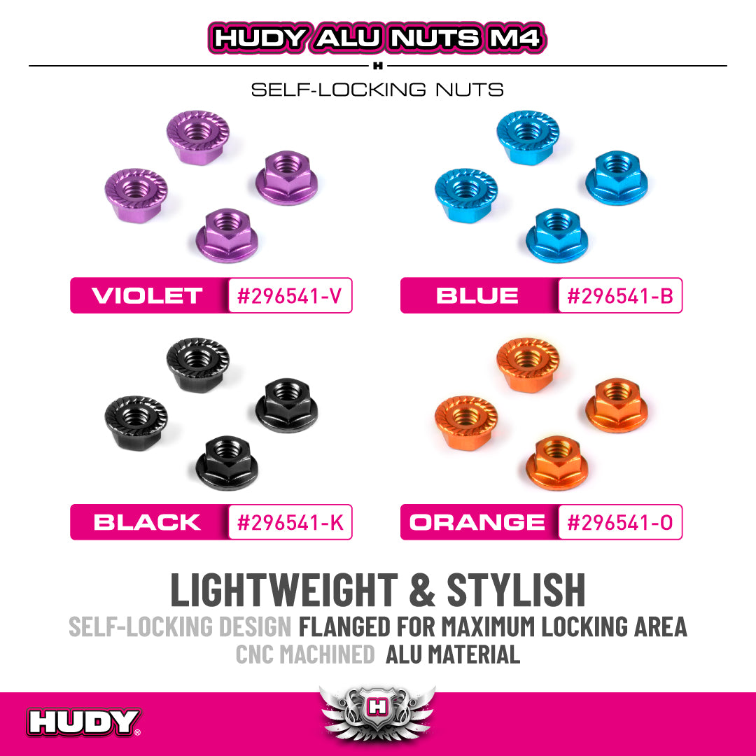 ALU NUT M4 WITH SERRATED FLANGE - BLACK (10)