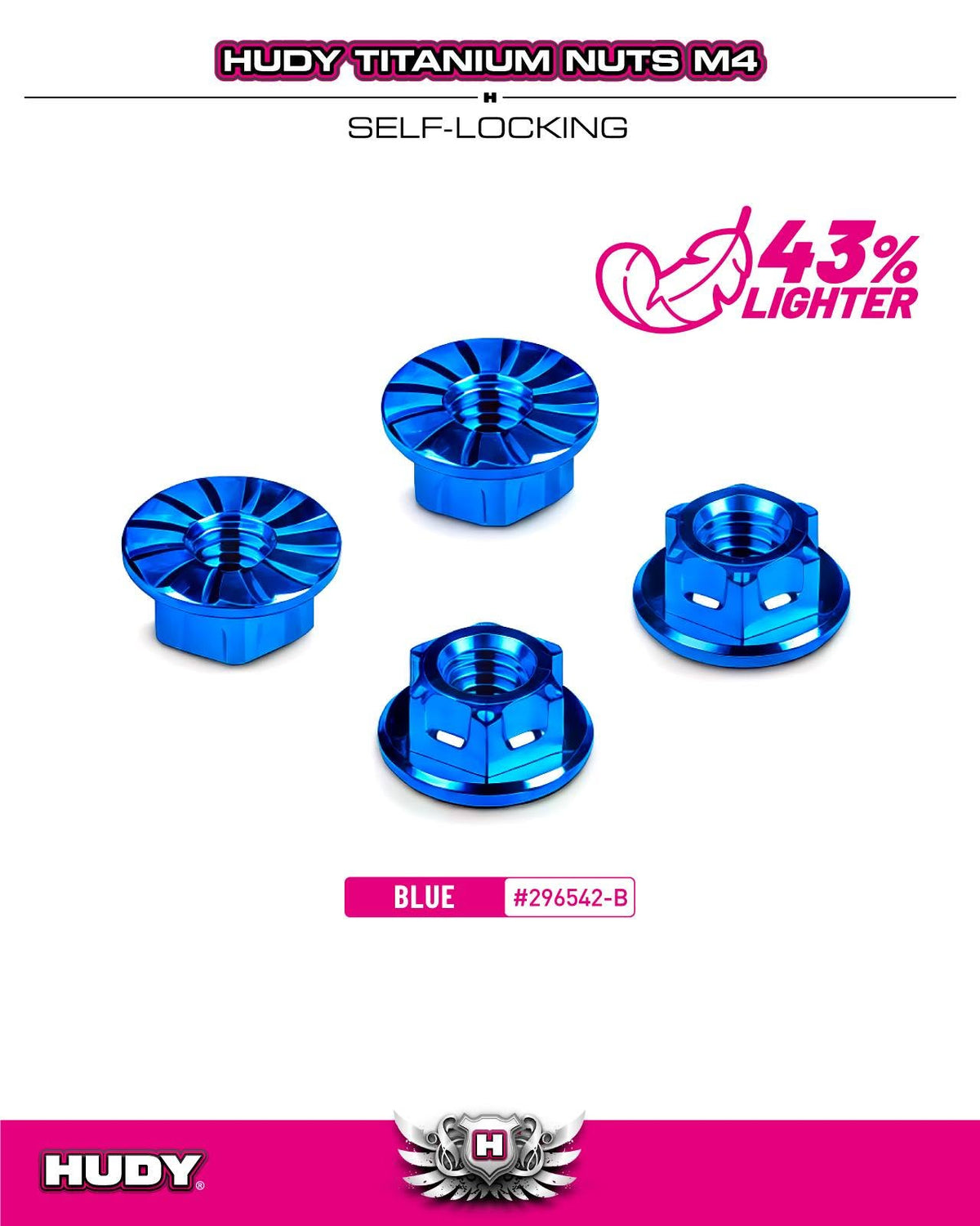 HUDY TITANIUM NUT M4 WITH SERRATED FLANGE - BLUE (4)