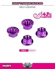 HUDY TITANIUM NUT M4 WITH SERRATED FLANGE - VIOLET (4)