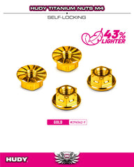 HUDY TITANIUM NUT M4 WITH SERRATED FLANGE - GOLD (4)