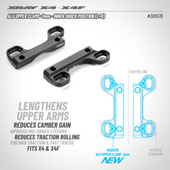 X4 ALU UPPER CLAMP -1MM - INNER SHOCK POSITION - SWISS 7075 T6 (L+R)