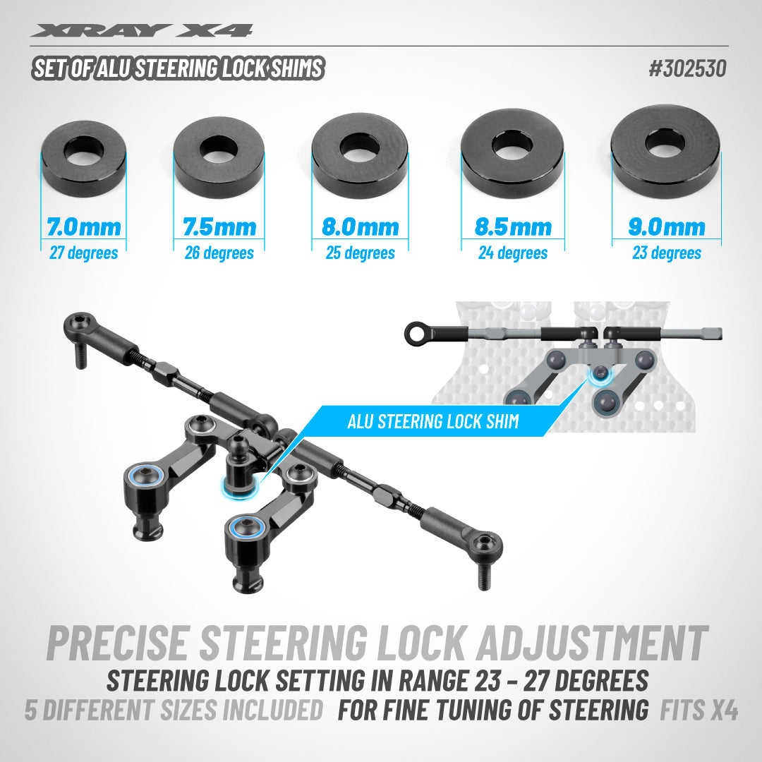 SET OF ALU STEERING LOCK SHIMS (3x7/7.5/8/8.5/9x2MM)
