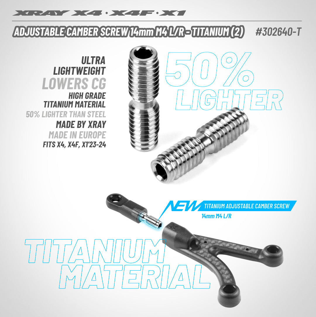 XRAY X4 Adjustable Camber Screw 14mm M4 L/R - Titanium (2)