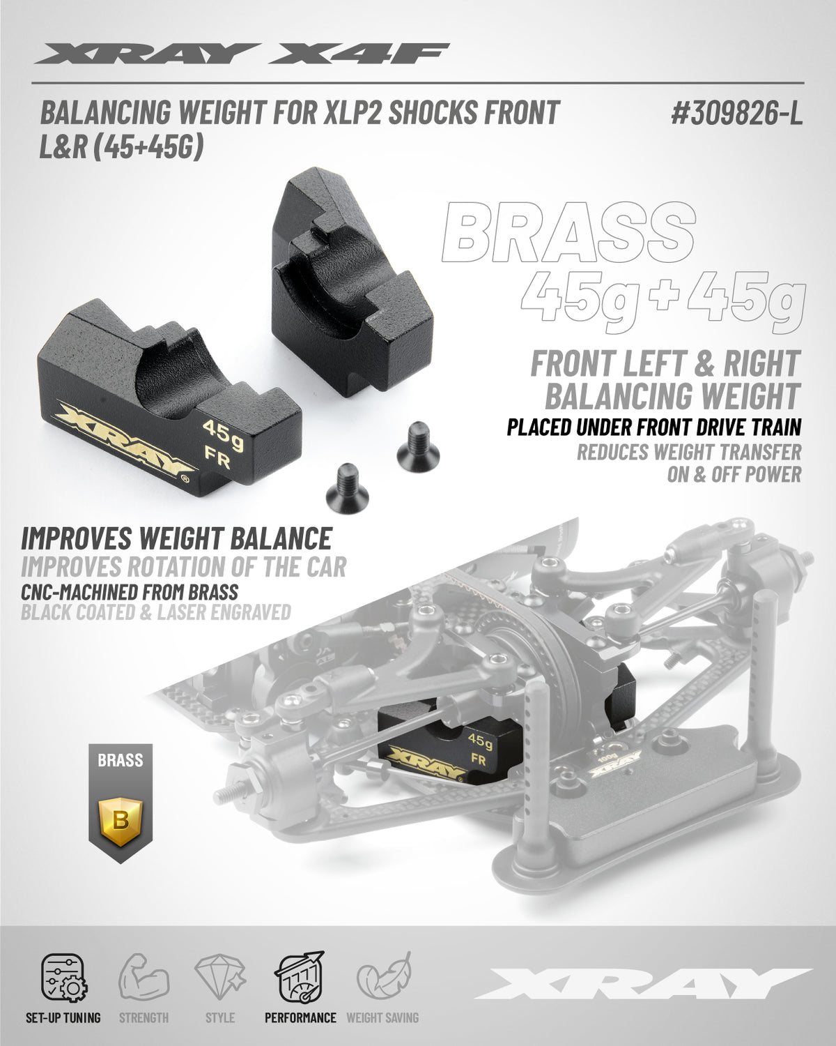X4F BALANCING WEIGHT FOR XLP2 SHOCKS - FRONT L&R (45g+45g)