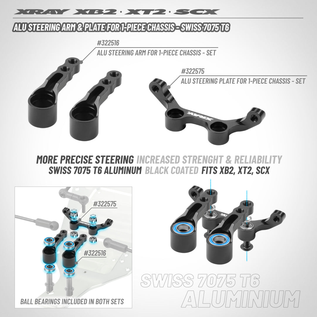 ALU STEERING ARM FOR 1-PIECE CHASSIS - SWISS 7075 T6 (2)