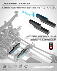 ALU ENGINE MOUNT - REINFORCED - LOW - SWISS 7075 T6 (2) Lowevered engine mounts allow to mound engine lower on chassis to reduce CG.