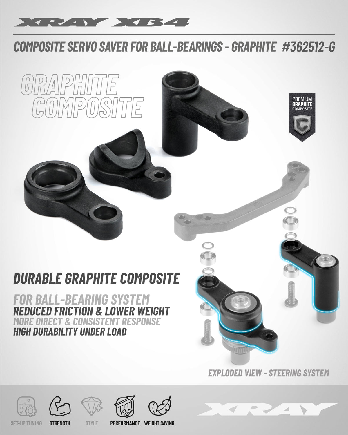 COMPOSITE SERVO SAVER FOR BALL-BEARINGS - GRAPHITE 362512-G