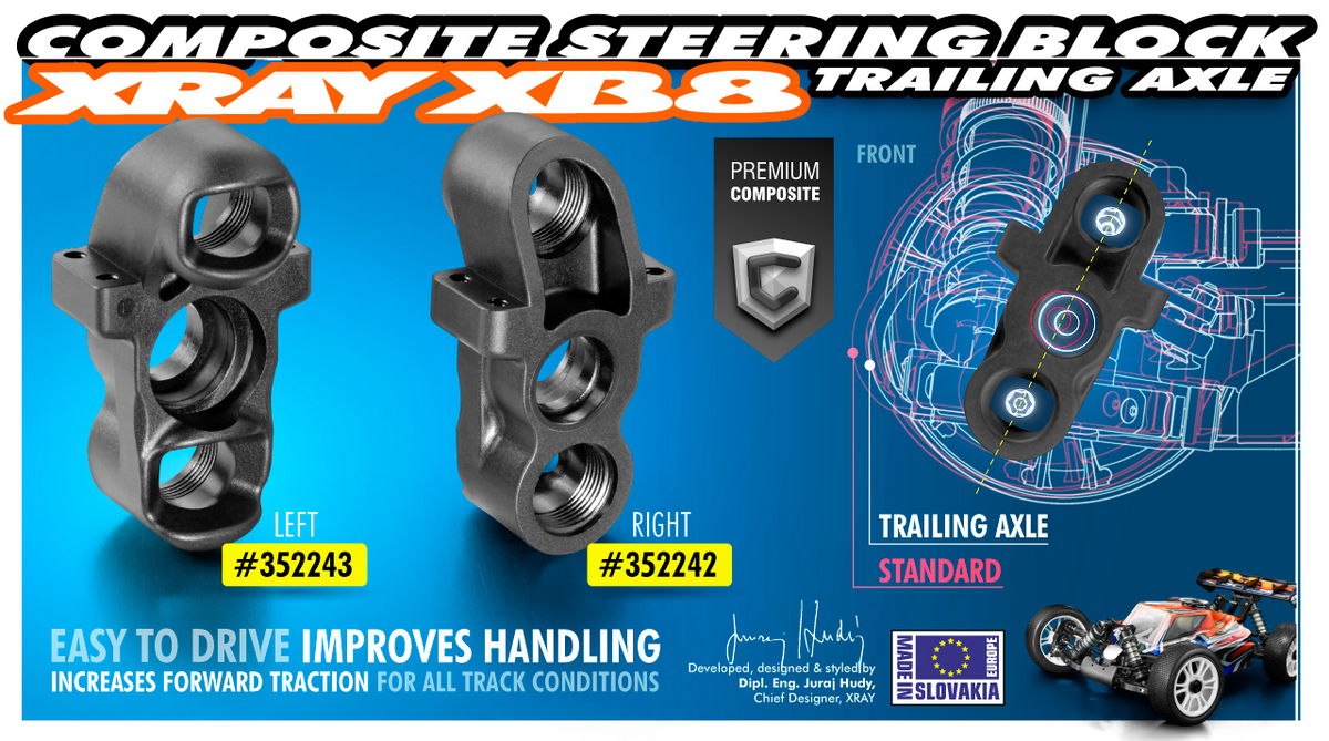XB8'16 Composite Steering Block - Trailing Axle - Left