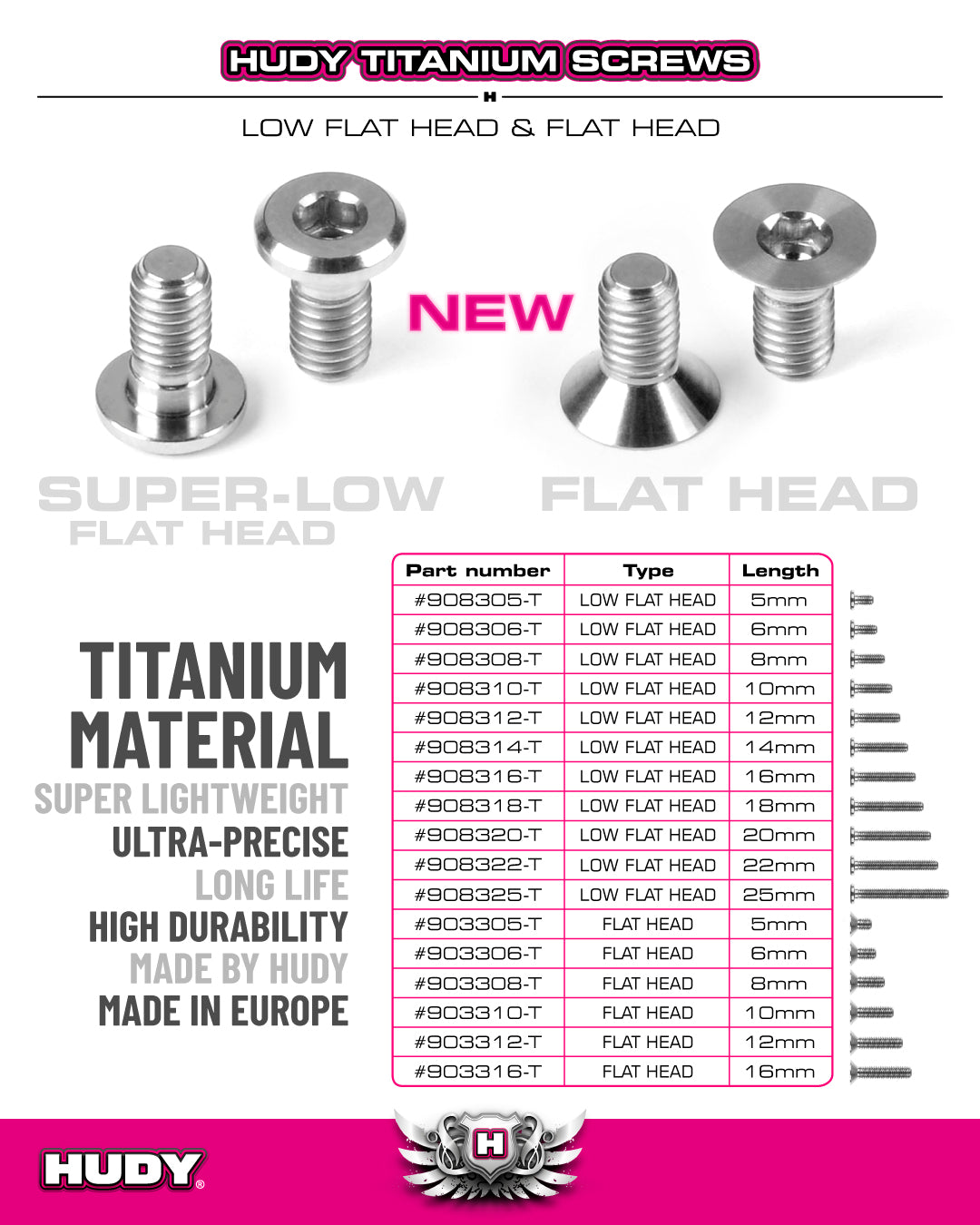 HUDY TITANIUM FLAT HEAD SCREW M3x6 (10)