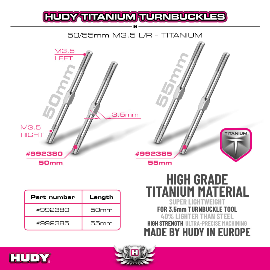 HUDY TITANIUM ADJUSTABLE TURNBUCKLE 50MM M3.5 L/R (2)