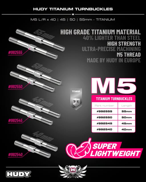 HUDY TITANIUM ADJUSTABLE TURNBUCKLE 50MM M5 L/R (2)