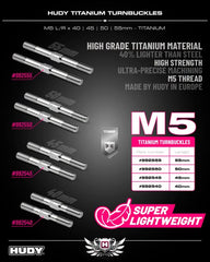 HUDY TITANIUM ADJUSTABLE TURNBUCKLE 40MM M5 L/R (2)