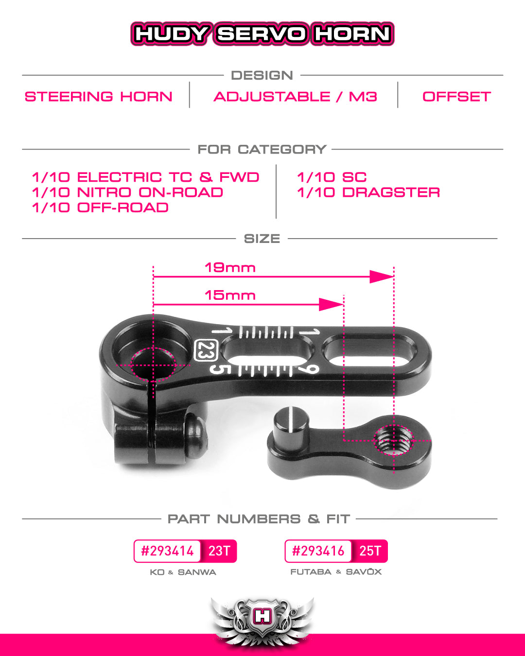 ALU ADJUSTABLE CLAMP STEERING SERVO HORN - FUTABA, SAVÖX - 25T