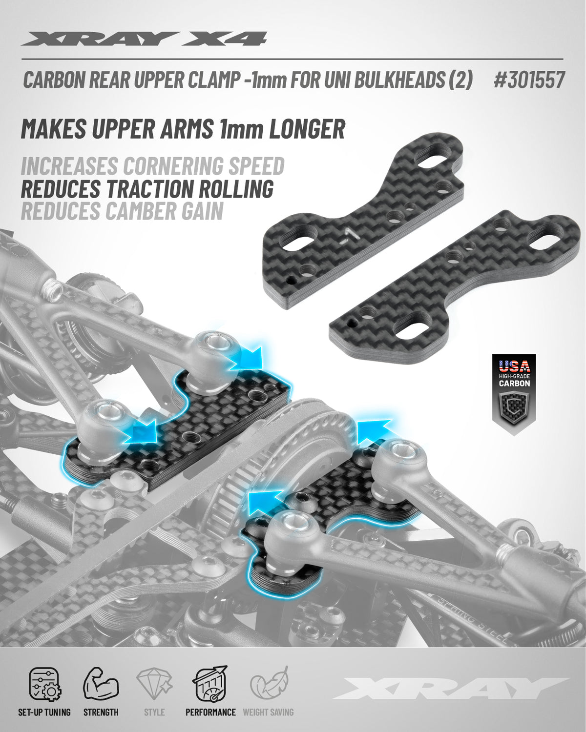X4 UNIVERSAL CARBON UPPER CLAMP -1MM FOR UNI BULKHEADS (2)
