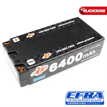 7.6V Lipo Batteri med 6400mAh lav shorty hardcase med 120C og 5mm guldstik