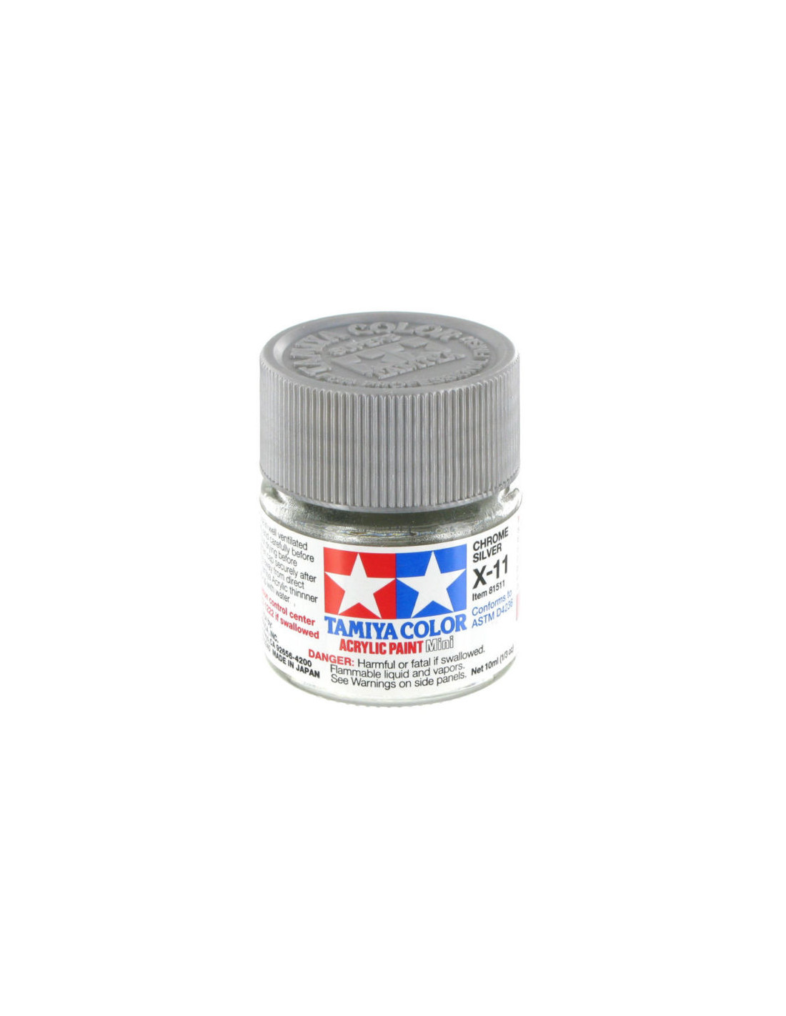 Tamiya Models X-11 Mini Acrylic Paint, Chrome Silver